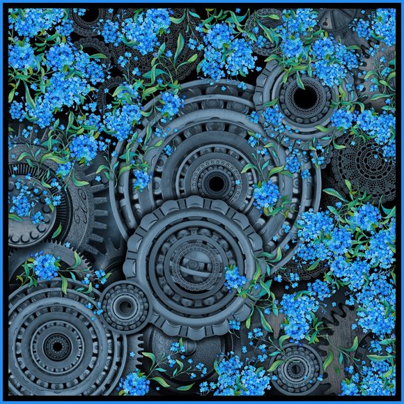 100% silk square scarf wrap "Forget-me-nots" grey blue floral - Picture 2 of 8